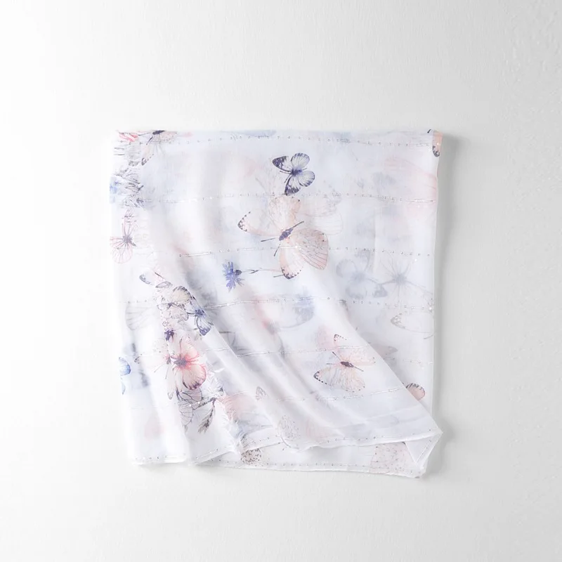 

2017 Fashion Butterfly Pattern Viscose Scarf Women Sequins Glitter Print Fringe Scarf Shawls Wraps Hijab 10pcs/LOT Free Shipping