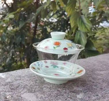 Чайный набор кунг-фу высокотемпературная стойкая стеклянная чашка для чая, гайвань глазурь керамическая чайная кружка с ручной росписью большого размера S - Цвет: 17