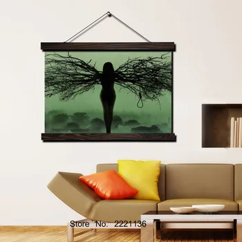 

Black Tree Girl Nude Angel Scroll Painting Modern Home Framed Hanging Wall Decoration Artworks in High Definition Print Poster