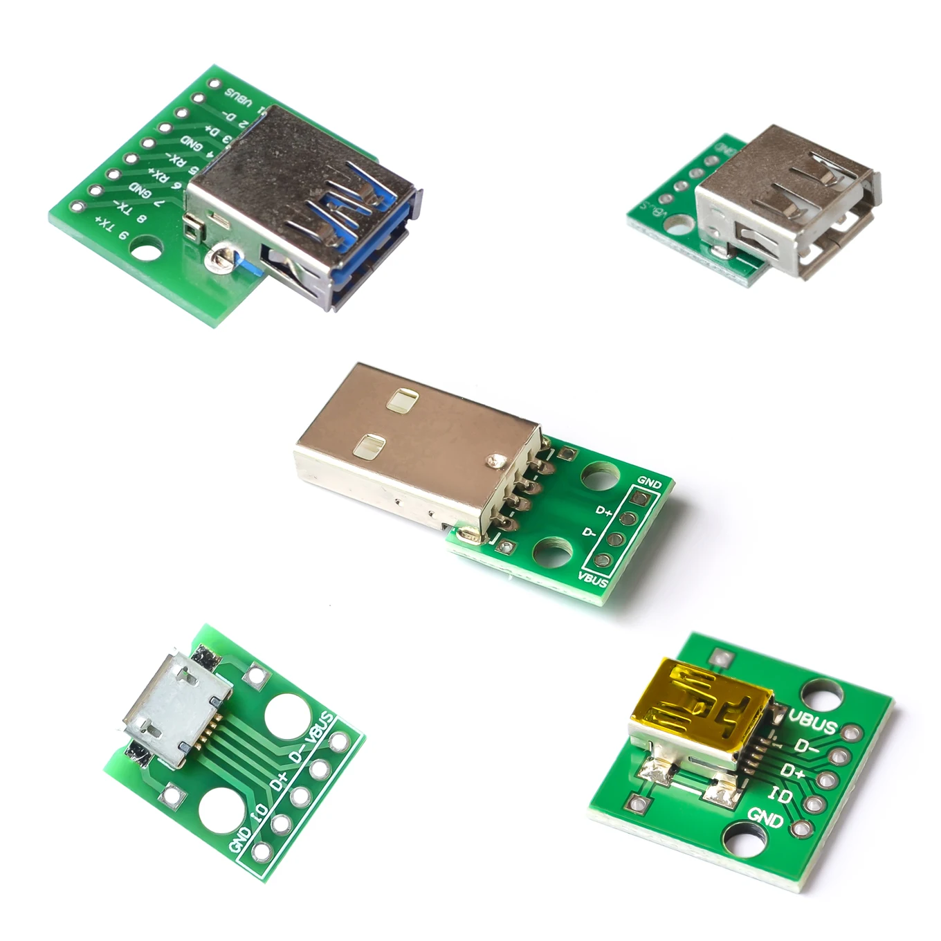 

5PCS/LOT USB Male Connector / MINI MICRO USB to DIP Adapter 2.54mm 5pin Female Connector B Type USB2.0 Female PCB Converter