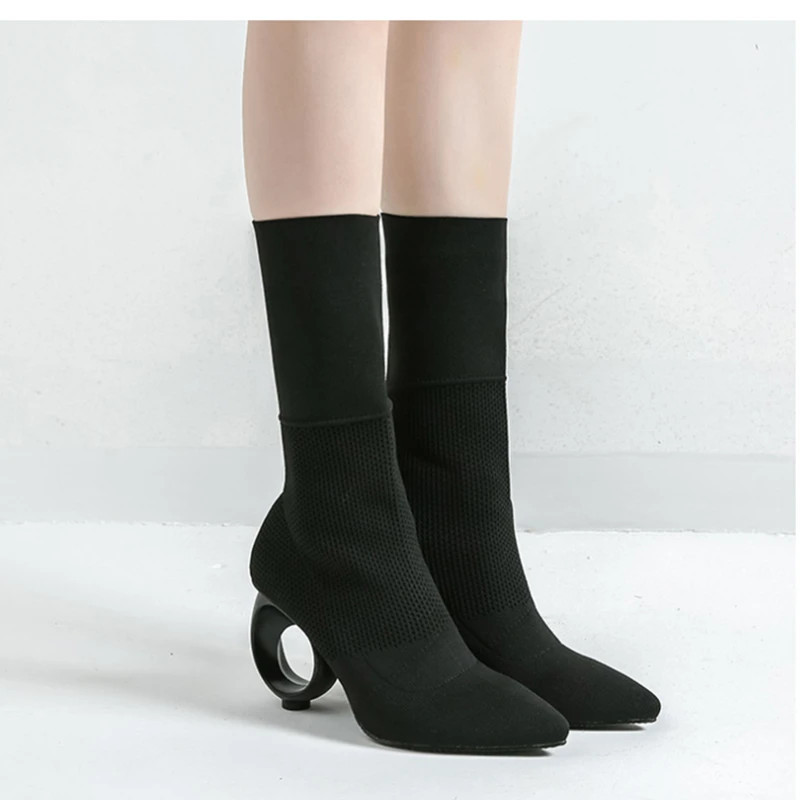 

High tube women's boots wild knit boots autumn and winter new European and American boots in the tube elastic women's boots