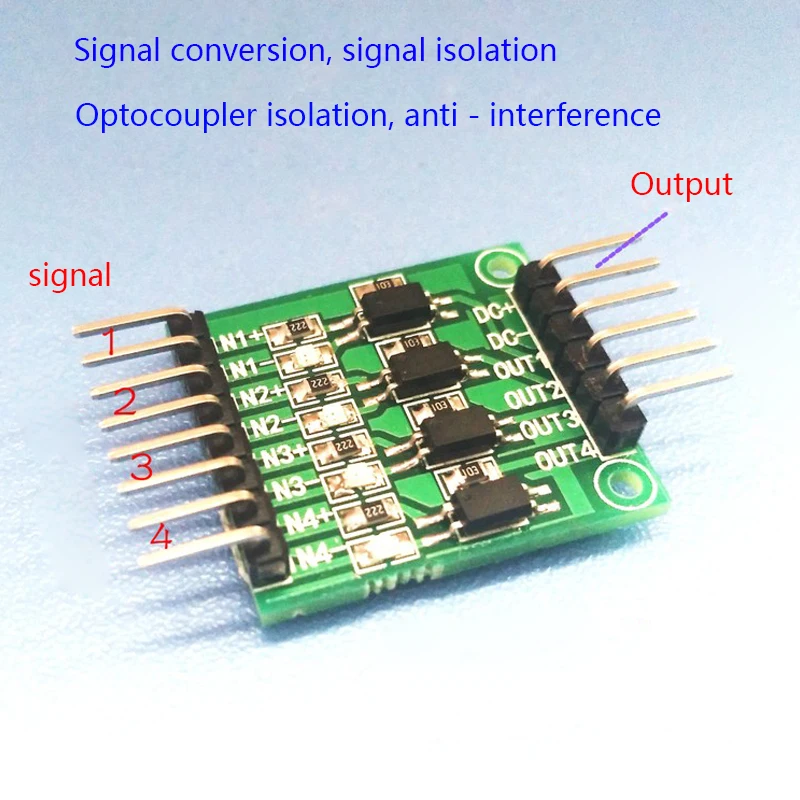 Four channel optocoupler isolation high and low level conversion single