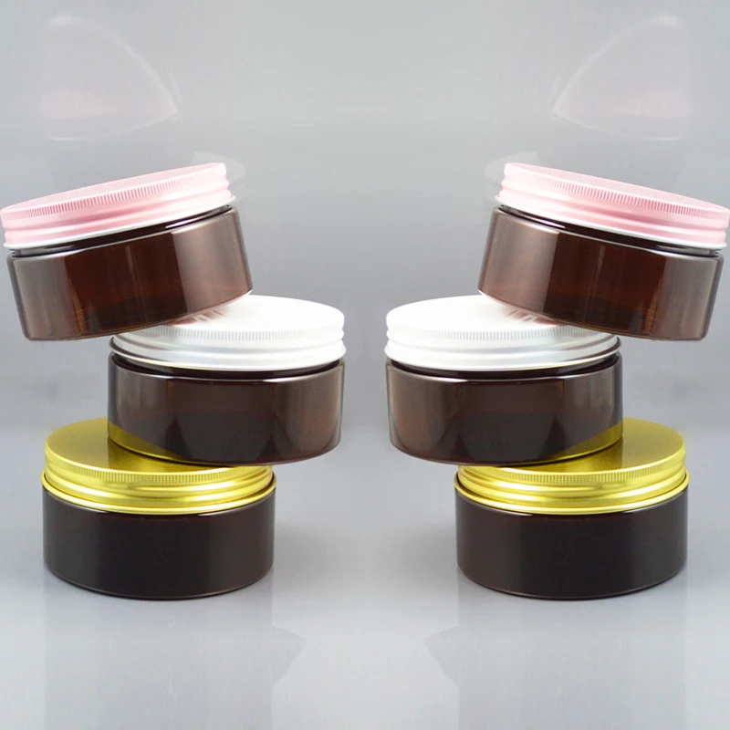

200g empty Aluminum cap small round plastic display pot browncosmetic cream jar balm container Mini sample container packaging