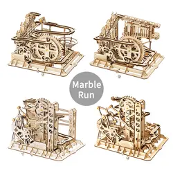 ROKR DIY 3D деревянные головоломки мрамор Run игры механические шестерни Drive Модель американских горок здания наборы игрушечные лошадки для