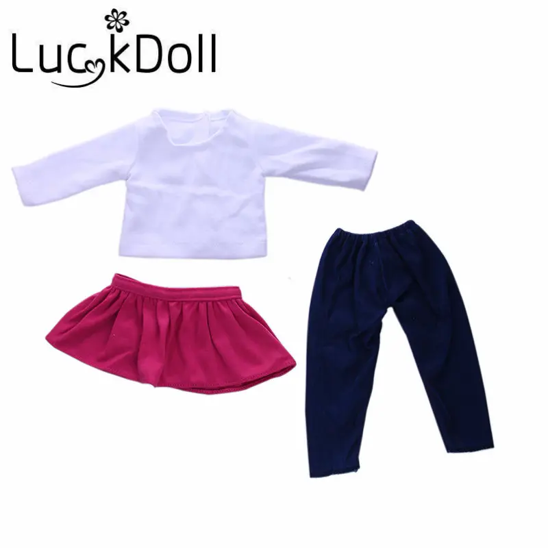 LUCKDOLL/джинсовая куртка с длинными рукавами+ футболка+ платье, синяя юбка+ штаны, Размер 18 дюймов, американский стиль, 43 см, аксессуары для одежды BabyDoll, подарок для девочки - Цвет: n1226