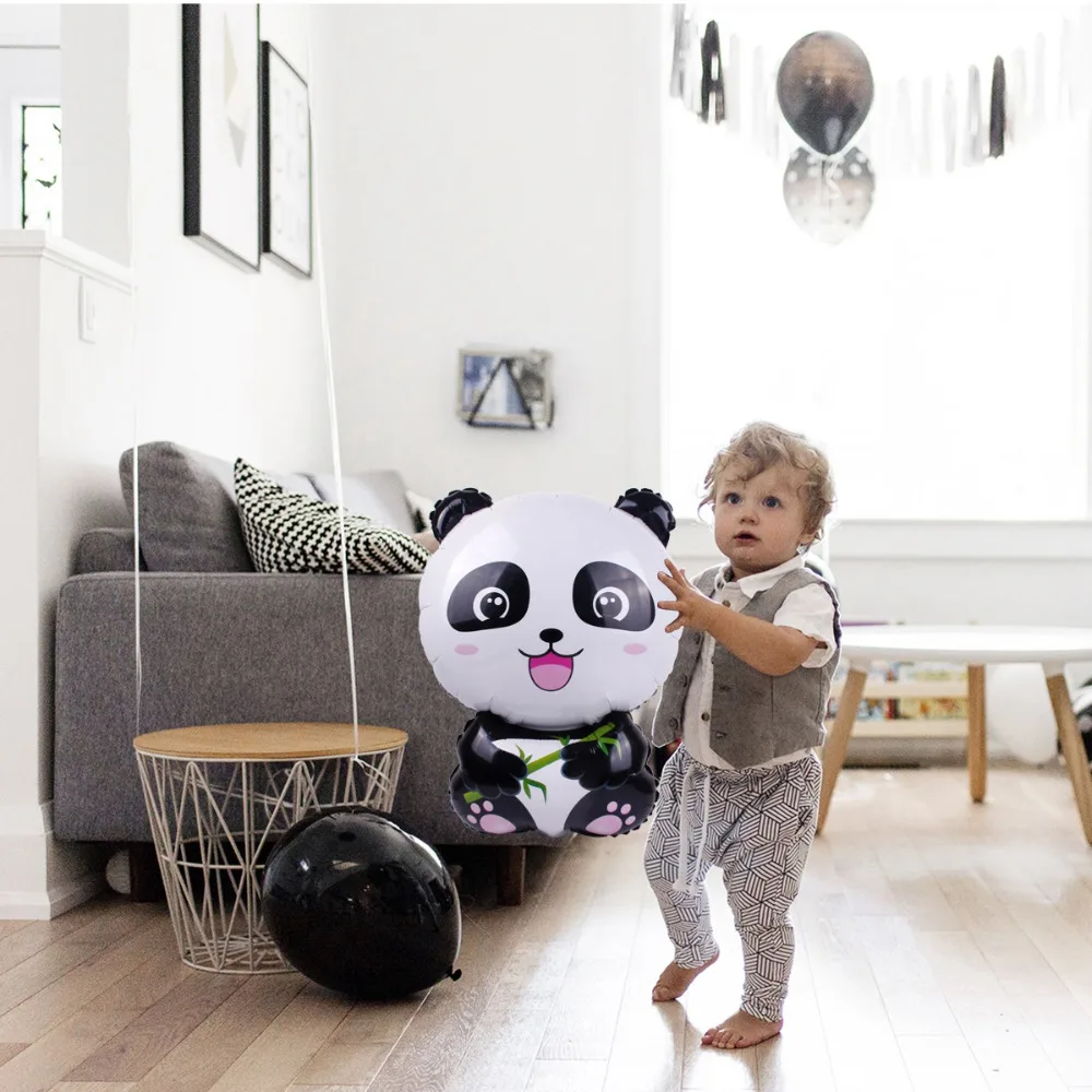 Huiran Cute Panda Balloon Happy Birthday Balloons Air Party Ballons Birthday Party Decor Kids Favors Animal Black Baloons Balls