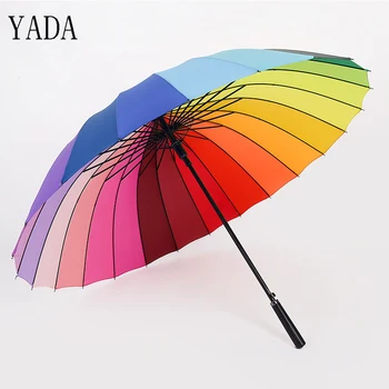 

YADA 24K Colorful Rainbow Umbrella Rain For Women Brand Windproof Long Handle Umbrellas Strong Frame Waterproof Umbrella YS254