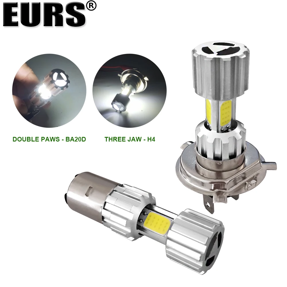 

EURS 2PCS H4 LED Motorcycle Headlight BA20D Hi/Low Led Bulb 1200LM Fog Driving Lights DRL Scooter Front Lamp White 18W headlamp