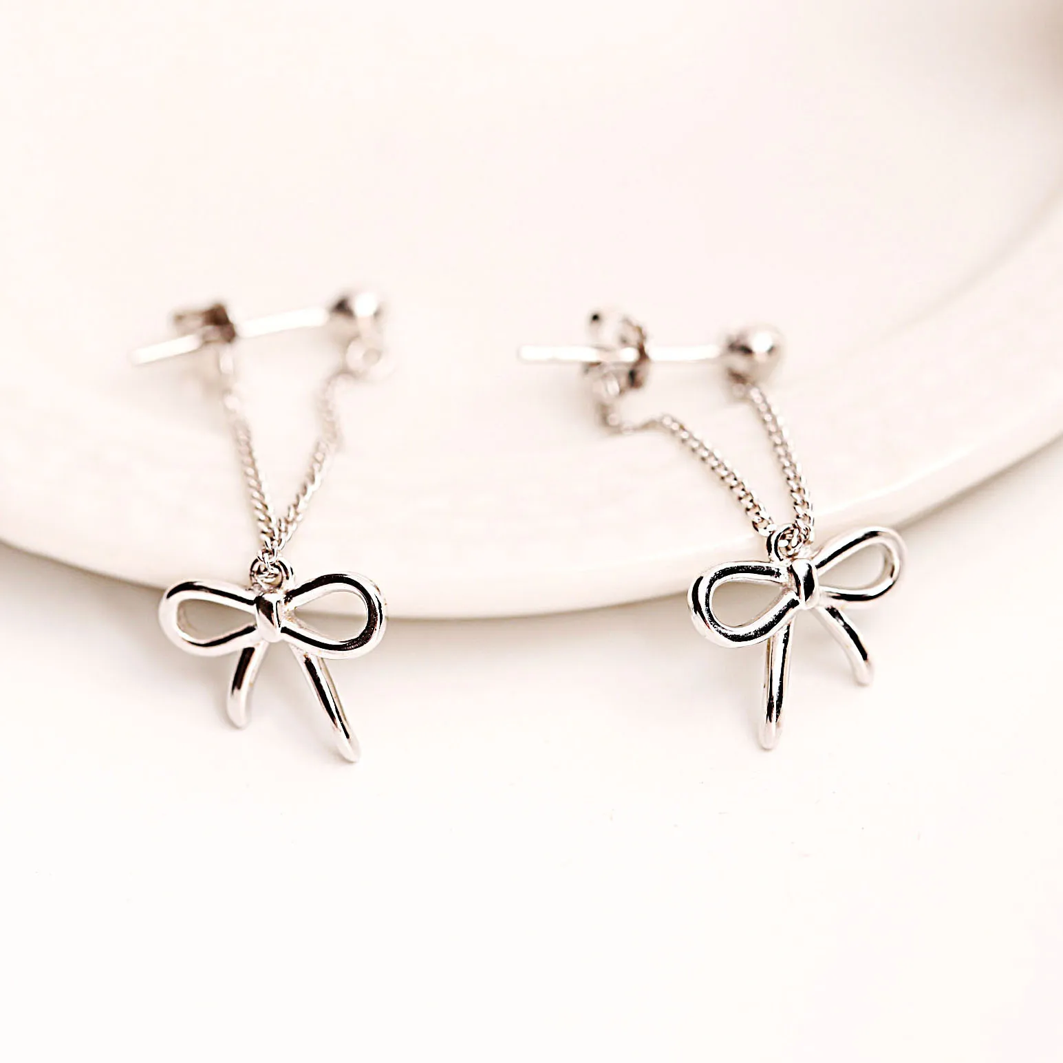 bow tassel earring 100% 925 Sterling silver Jewelry fashion Hypoallergenic Stud earrings for women girl gift