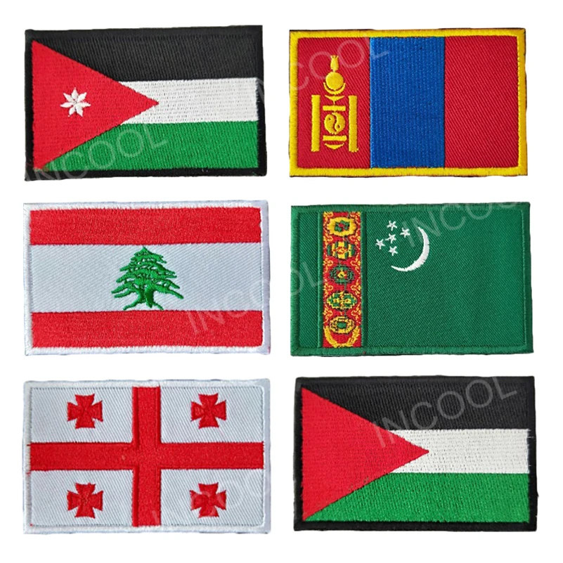 Georgia Giordania Libano Mongolia Palestina Turkmenistan Bandiera Del Congo Ricamo Patch Emblema Appliques Distintivi Ricamati Patch