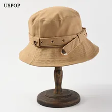 USPOP, новинка, осенние шапки с металлической пряжкой, шапки-ковши для женщин, повседневные однотонные мужские хлопковые шапки-ковши