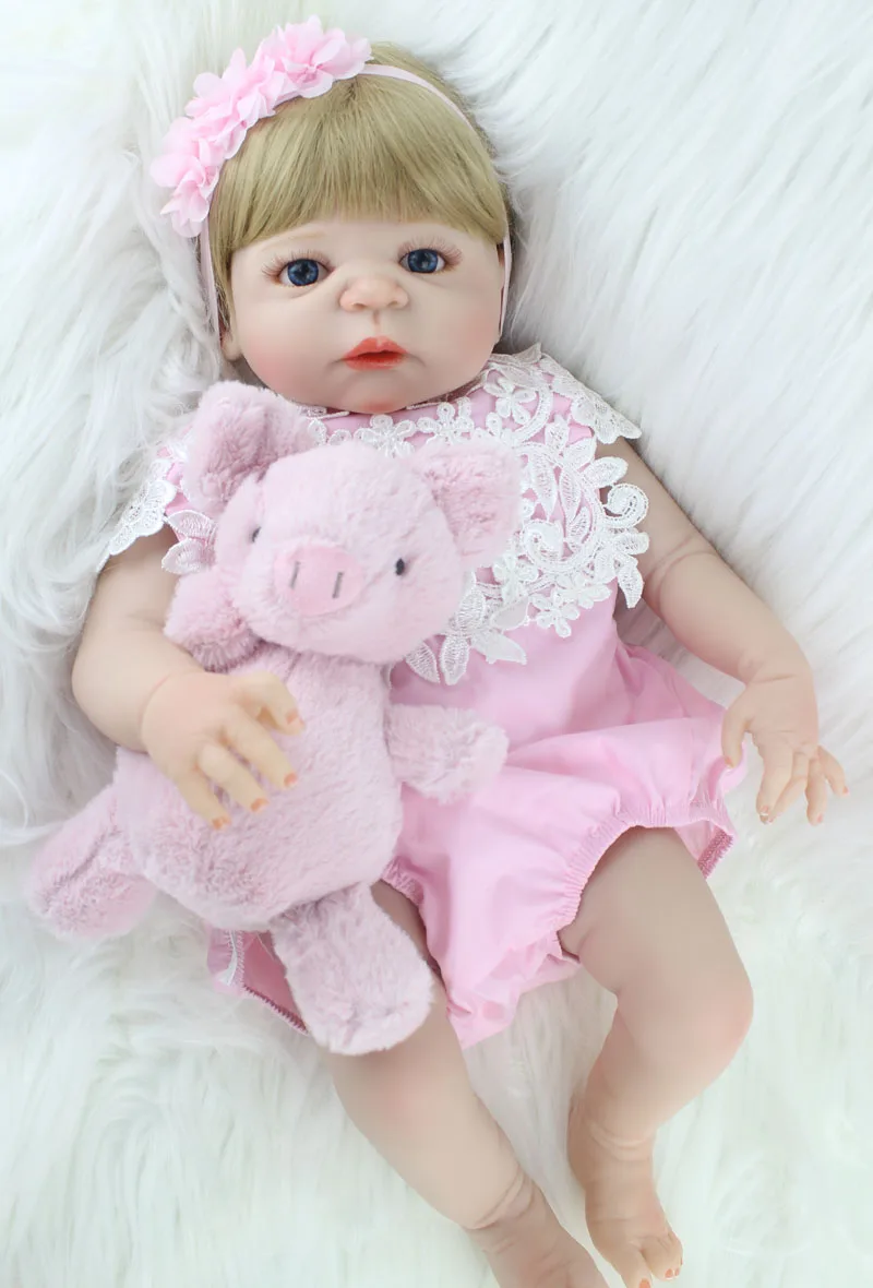 Цена NPKCOLLECTION 55 см полный силиконовый корпус Reborn девушка детские игрушки куклы реалистичные новорожденных принцесса младенцы кукла с свинья плюш...