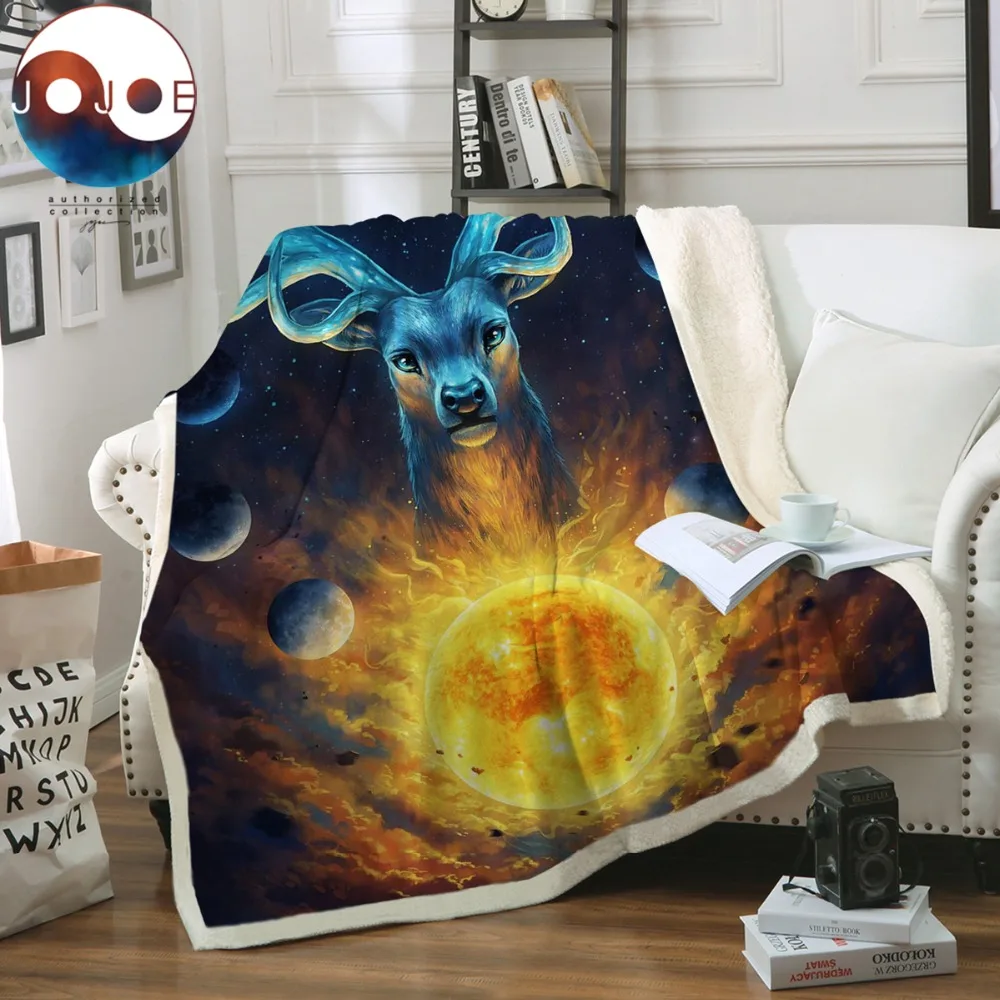 

Celestial by JoJoesArt Velvet Plush Blanket on the Bed Elk Planet Throw Blanket Deer Antlers Bedding Universe Galaxy cobertor
