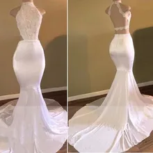 White Lace Sexy Backless Prom Dresses 2019 African Black Girls Long Vestido De Festa Formal Evening Gowns for Party Gowns