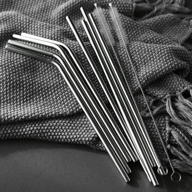 Reusable Bent Straight Stainless Steel Straws Cleaning Brush Cocktail Juice Soda Drinking Straws Metal Straws for 20Oz Rambler Tumblers Bar Accessories (1)