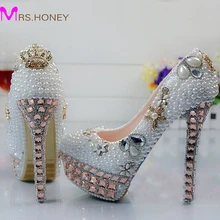 Shiny luxury Crystal Pearl Lady’s Formal Shoes Women’s High Heels Bridal Evening Prom Party Wedding Dress Shoes Bridesmaid Shoes