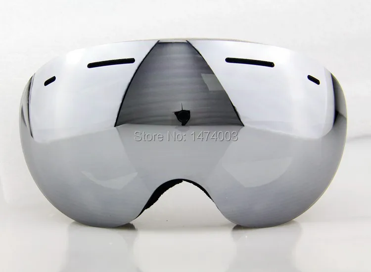 

Free shipping New Brand Snowboard helmet goggles Ski Goggles Mens Dual Anti-Fog Black Frame Silver Lens UV400 with skid strip