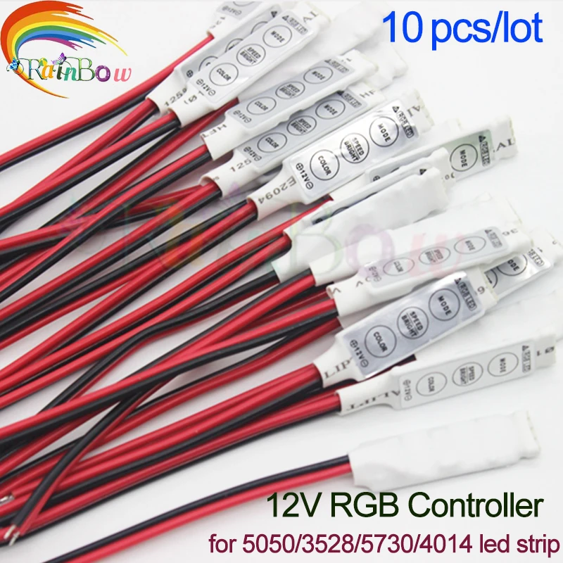 10 шт. мини контроллер 12 В 6A с 3 клавишами диммер для 5050 3528 RGB Светодиодная лента