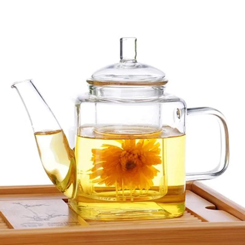 Heat Resistant Glass Square Teapot Handmade Glass Teapot with Tank