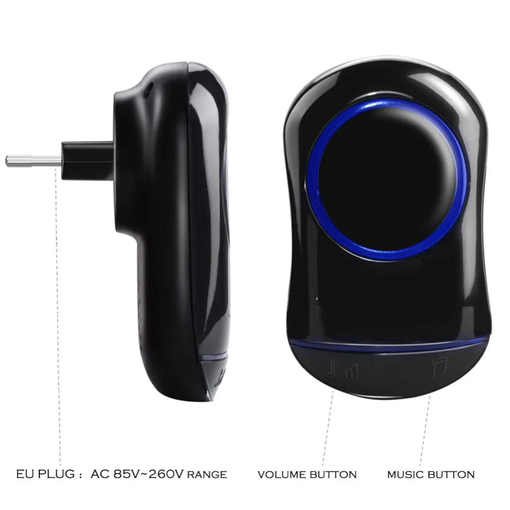 SMATRUL New Waterproof Wireless Doorbell EU Plug 300M Remote smart Door Bell Chime ring  1 2 button 1 2 3 receiver no battery Deaf Gorgeous lighting black 7