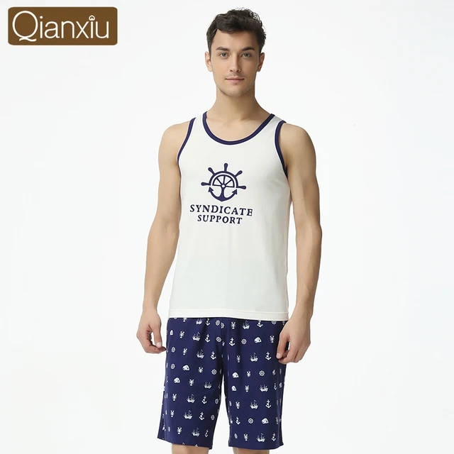 2016 New Style Men Pajama Sets 95 Cotton Pyjamas Sleeveless Lounge 2016 New Style Men Pajama Sets 95 Cotton Pyjamas Sleeveless Lounge Wear Nightdress