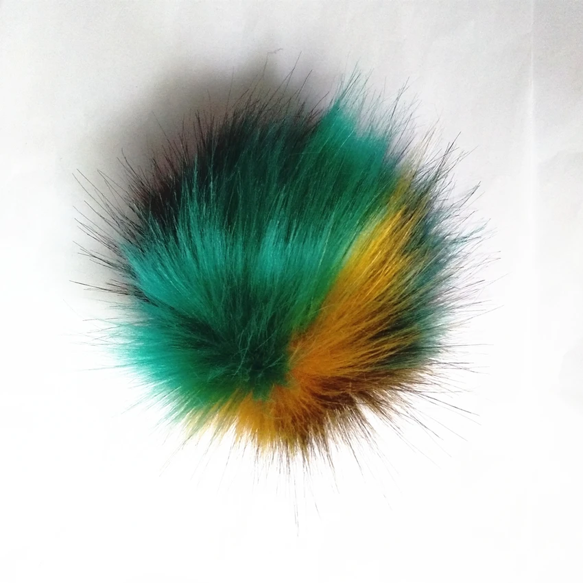 Зеленая и желтая серия искусственный мех енота помпон 10 см необычные цвета