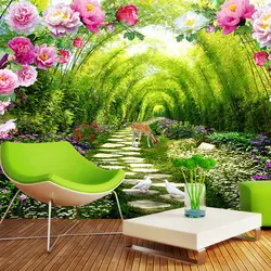 На заказ фото обои настенные наклейки 3D Фреска розовый цветок парк зеленое дерево 3d пейзаж стены papel de parede обои