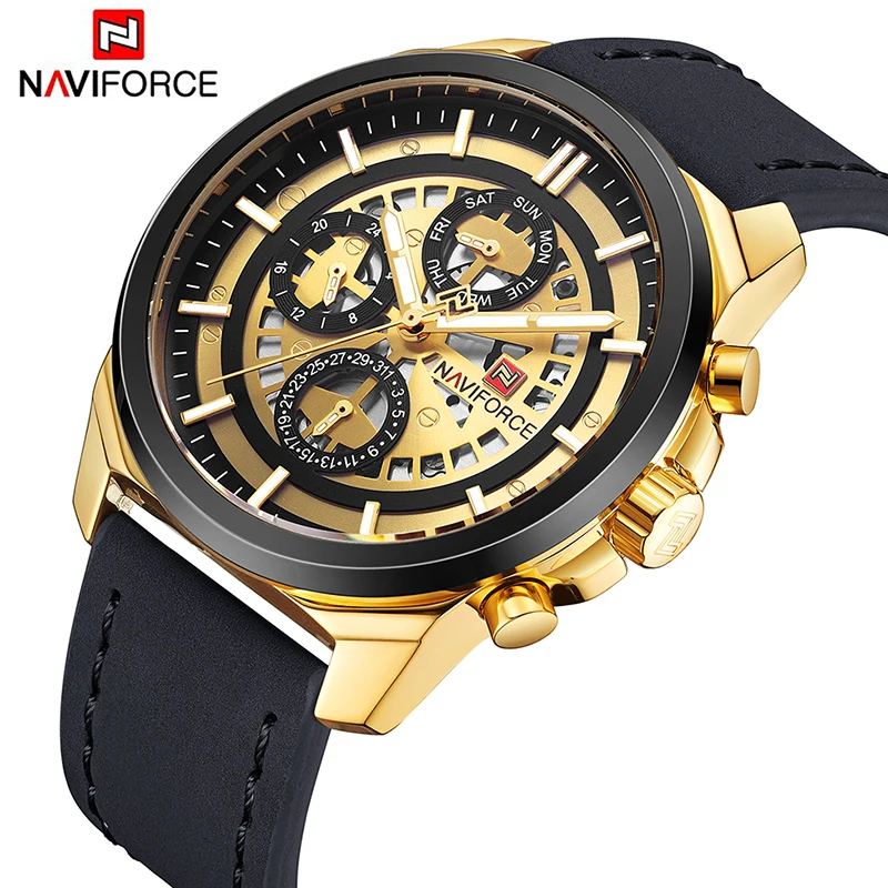 2018 люксовый бренд NAVIFORCE мужские спортивные часы кварцевые золотые армейские