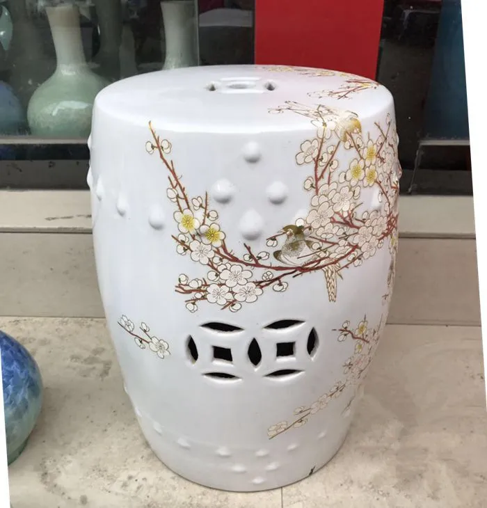Plum blossom Garden porcelain stool Jingdezhen drum toilet shower stool bathroom stool for dressing table chinese ceramic stool (3)