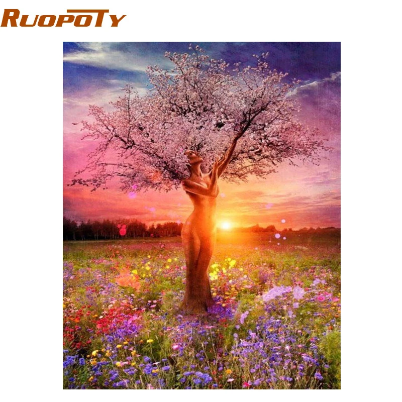 Картина в рамке RUOPOTY сделай сам по номерам сексуальные елки пейзаж ручная роспись