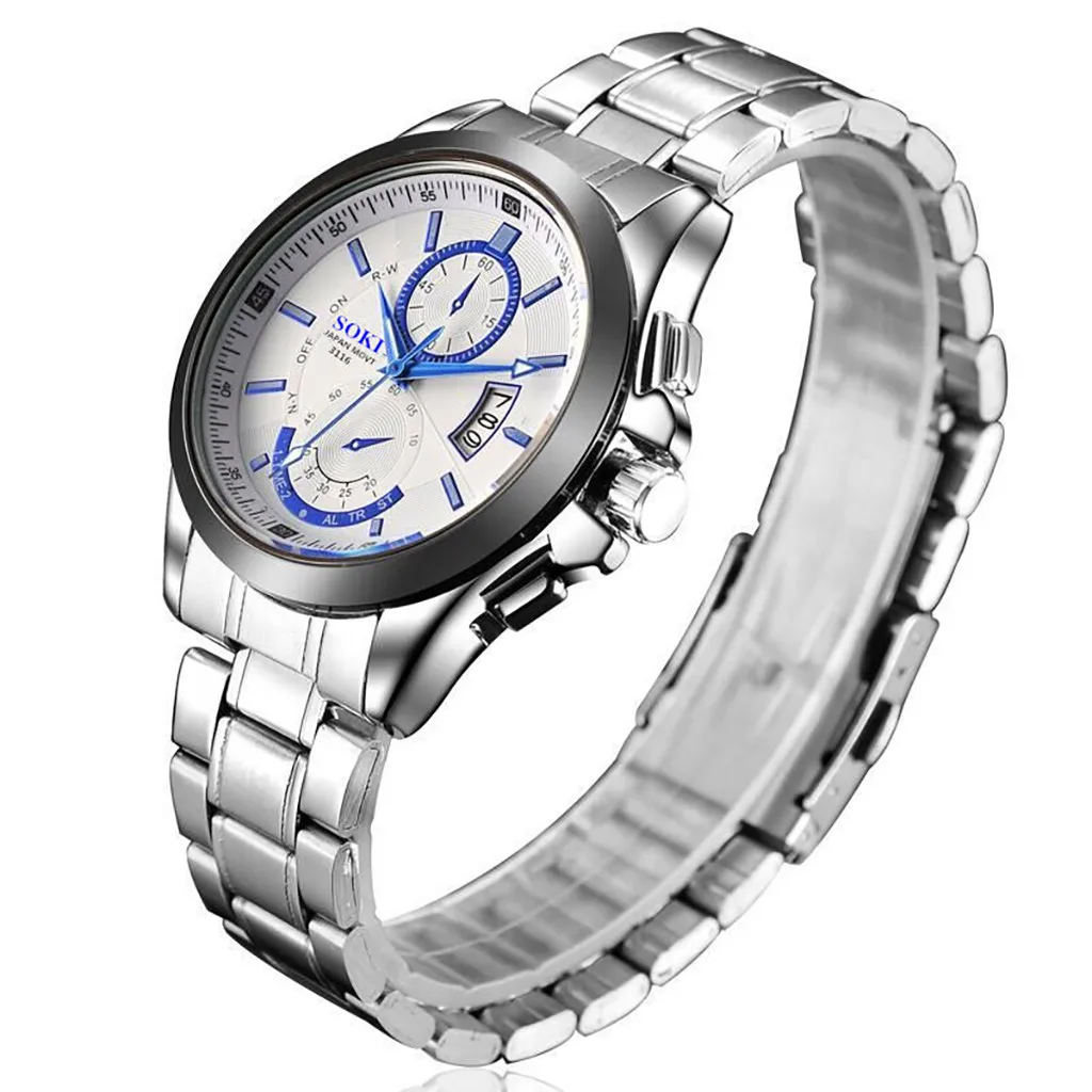 

Business Top Brand Luxury Formal Wristwatch Mens Steel Quartz Clock Men Watches Reloj Hombre Auto Date Blue Glass Mens Watches