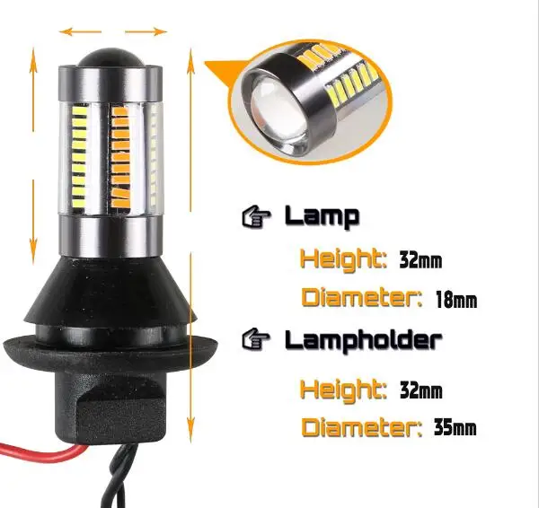 2pcs New WhiteAmber Switchback LED Bulbs Kit Car 1156 P21W BA15S 66 SMD Turn Signal Light Error Free Canbus with Resistor DRL13