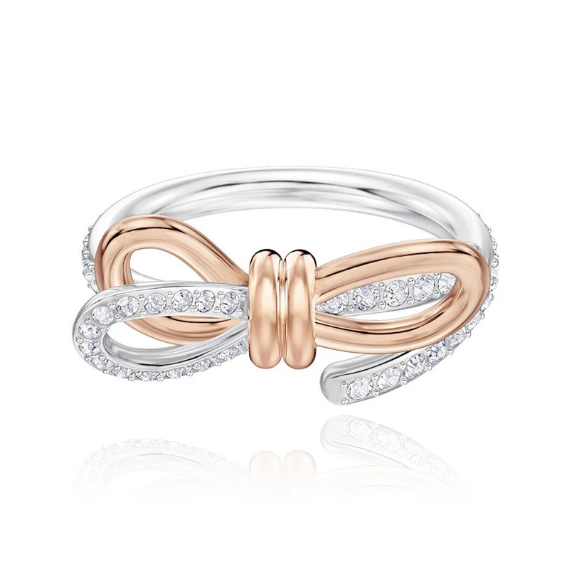 

New 925 Sterling Silver Bow Knot Ring Classic European AAA CZ Anniversary Wedding Finger Rings For Women Jewelry