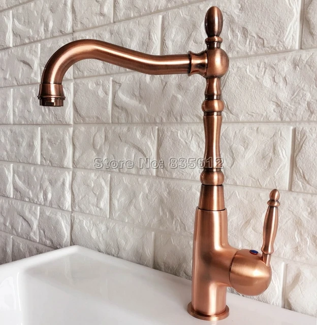Us 55 89 35 Off Bathroom 360 Swivel Spout Basin Faucet Kitchen Sink Faucet Antique Red Copper Cold And Hot Water Faucets Wnf420 In Basin Faucets