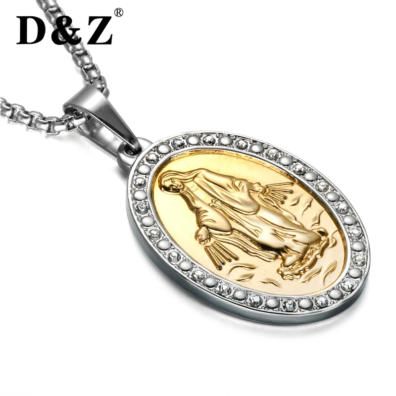 

D&Z Tiny Virgin Mary Necklace Two Tone Colors Stainless Steel Our Lady Goddess Pendants Necklaces For Religious Prayer Jewelry