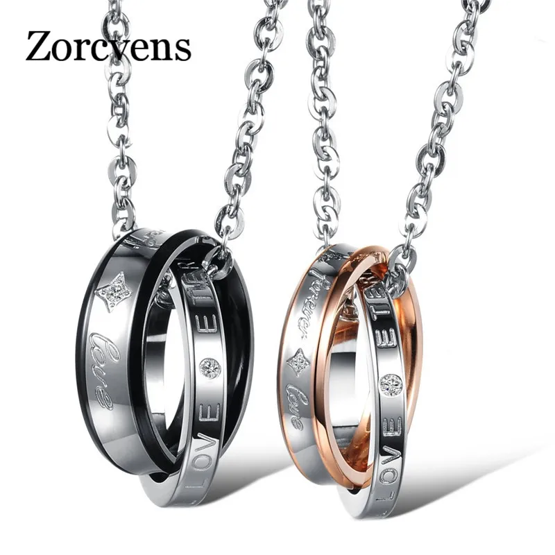 

ZORCVENS 2019 New Black and Rose Gold Color Love Stainless Steel Cubic Zirconia Wedding Necklace for Women