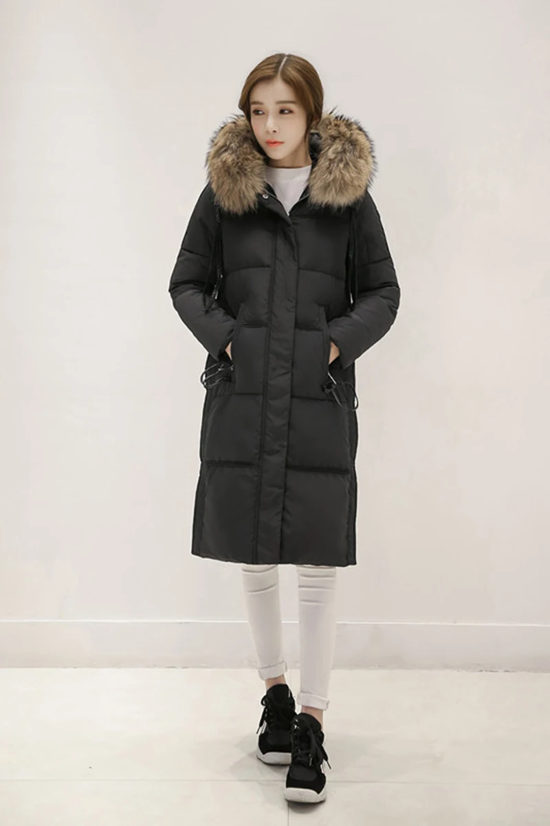 AYUNSUE/Лидер продаж, европейская осенне-зимняя куртка с утиным пухом, Женская парка, новинка, длинная толстая куртка с мехом енота и лисы, Женская куртка LX1009