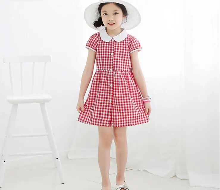 Girls Baby Peter Pan Collar Plaid Short Sleeve Princess Party Dress Children Kids Single