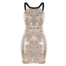 OMILKA 2017 Women Sleeveless Backless Sequin Bodycon Dress Sexy Silver Gold Shiny Patchwork Club Party Sequin Vestidos De Festa