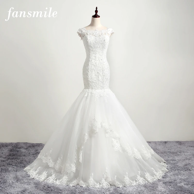 Fansmile Vestido De Noiva Высокое качество Кружева Русалка Свадебные платья плюс размер настроить свадебное платье FSM-101M