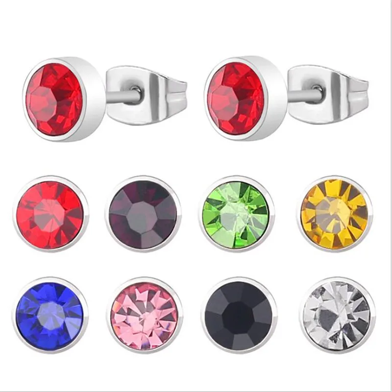 

316 L Stainless Steel Earrings With AAA Round Colorful Zircons Stud Earring IP Plating No Fade Allergy Free Quality Jewelry