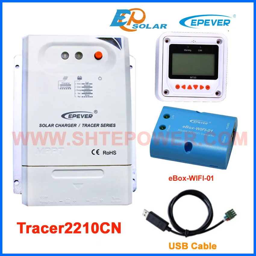 

Solar Charger power bank 20A controller Tracer2210CN EPEVER MPPT wifi eBOX USB cable PC connect MT50 Meter 12V/24V auto type
