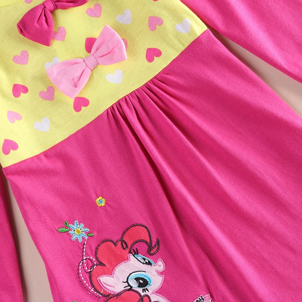 Платье с длинными рукавами для девочек; Хлопковое платье трапециевидной формы с принтом «Маленький Пони»; сезон весна-осень; детская одежда для девочек с цветами; платья для девочек; H6499