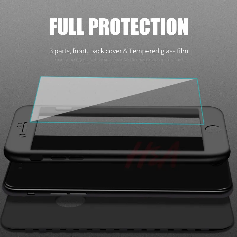H & A 360 funda completa para teléfono para iPhone 8 6 6 s 7 Plus 5 5S SE suave funda protectora de silicona para iPhone 8 Plus con vidrio