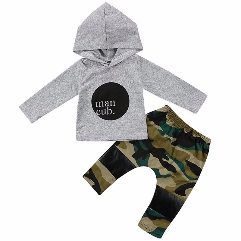 

Man Cub 2Pcs Camouflage Hooded Cotton Top + Pants Clothes Fashion Baby Boys Spring And Autumn Out New Casual Wear