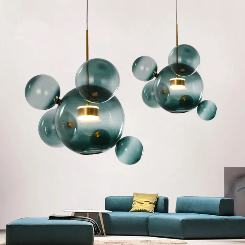

Nordic Glass Ball Mickey Pendant Lights LED Loft Hanglamp Magic Bean DNA Hanging Lamp Luminaira Home Fixtures Industrial Decor