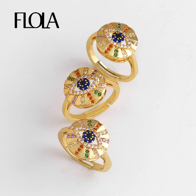

FLOLA Turkish Evil Eye Statement Ring For Woman Gold Multi-stone Evil Eye Ring Yellow Gold Jewelry ojo turco anillos righ75