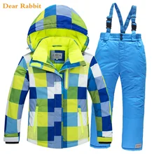 Зимний детский лыжный костюм на температуру до-30 градусов, ветрозащитный Теплый комплект одежды для девочек, куртка+ комбинезон, одежда для мальчиков, От 3 до 16 лет, Детские Зимние костюмы