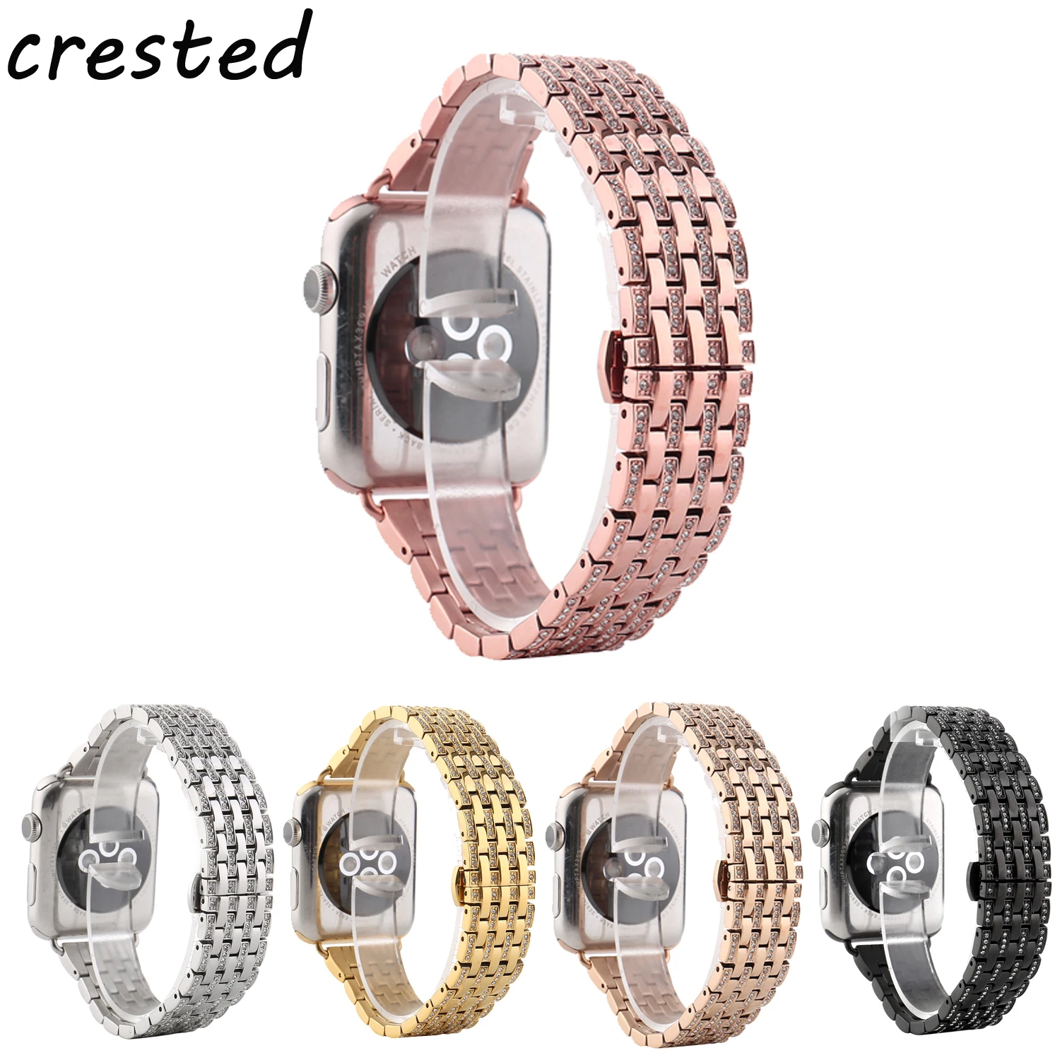 

stainless steel watch band strap for apple watch 42mm/38 bracelet watchband butterfly diamond strap for iwatch 1/2