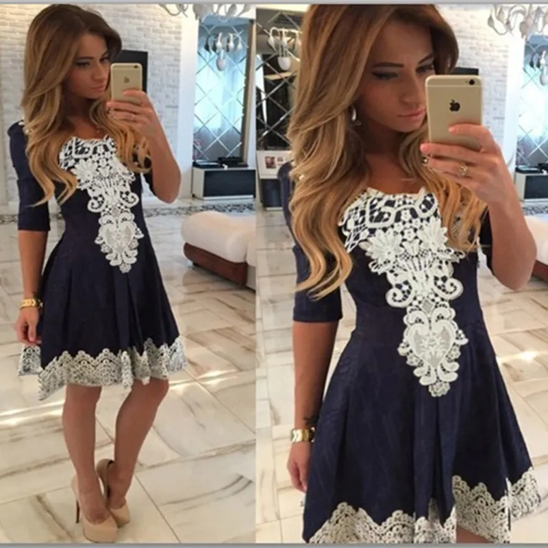 

Hot Sale Vestido Womens Evening Party Dresses V Collar Half Sleeve Sexy Night Club Woman Lace Dress vestidos femininos